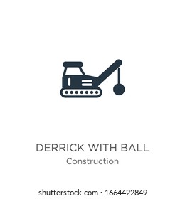 Derrick con el vector de icono de bola. Pista plana de moda con icono de bola de la colección de construcción aislada en fondo blanco. La ilustración vectorial puede utilizarse para el diseño gráfico web y móvil, el logotipo, 