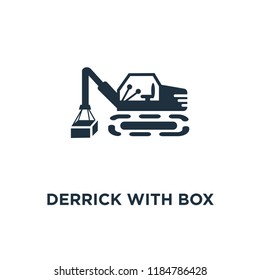 Derrick with Box icon. Black filled vector illustration. Derrick with Box symbol on white background. Can be used in web and mobile.