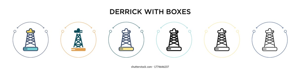 Derrick with boxes icon in filled, thin line, outline and stroke style. Vector illustration of two colored and black derrick with boxes vector icons designs can be used for mobile, ui, web