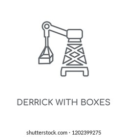Derrick with Boxes linear icon. Derrick with Boxes concept stroke symbol design. Thin graphic elements vector illustration, outline pattern on a white background, eps 10.