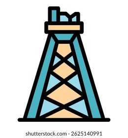 Derrick icon. Outline derrick vector icon color flat isolated
