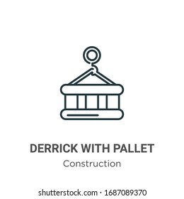 Derrick with pallet outline vector icon. Thin line black derrick with pallet icon, flat vector simple element illustration from editable construction concept isolated stroke on white background