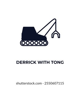 Derrick con el icono de contorno de la tenaza. Vector lineal desde el concepto de construcción. Línea delgada derrick con el icono de la tenaza aislado en el fondo blanco