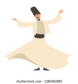 Dervish dancer vector illustration. Turkish man cartoon style character, isolated on white