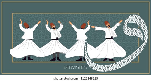 Dervish. Symbolic study of Mevlevi mystical dance. This painting represents a movement of this dance. It can be used as wall board, banner, gift card or book separator. 