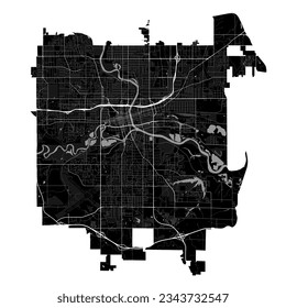 Des Moines Stadtplan, Hauptstadt des US-Bundesstaates Iowa. Stadtverwaltung Grenzen, Schwarz-Weiß-Landkarte mit Flüssen und Straßen, Parks und Eisenbahnen. Vektorgrafik.