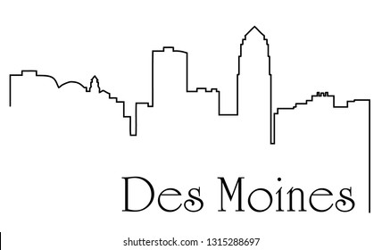 Des Moines city one line drawing abstract background with cityscape