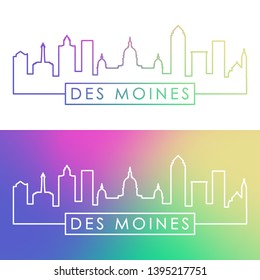 Des Moines city skyline. Colorful linear style. Editable vector file.