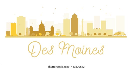 Des Moines City skyline golden silhouette. Vector illustration. Cityscape with landmarks