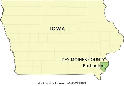 Des Moines County und Stadt Burlington Lage auf der Iowa State Map