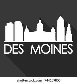 Des Moines Flat Icon Skyline Silhouette Design City Vector Art Famous Buildings.