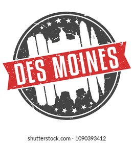 Des Moines Iowa Round Travel Stamp Icon Skyline City Design Seal Badge Illustration.