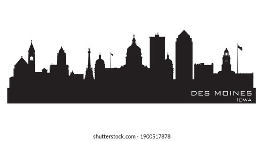 Des Moines Iowa skyline Detailed vector silhouette