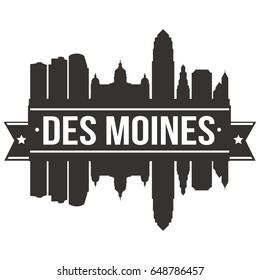 Des Moines Iowa Skyline Silhouette Design City Vector Art Logo.