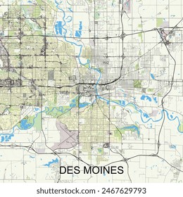 Des Moines, Iowa, United States map poster art