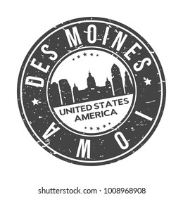 Des Moines Iowa USA Stamp Logo Icon Symbol Design Skyline City.