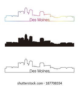 Des Moines skyline linear style with rainbow in editable vector file