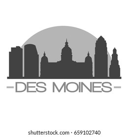 Des Moines Skyline Silhouette Skyline Stamp Vector City Design