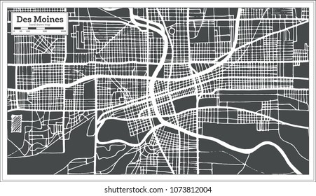 Des Moines USA City Map in Retro Style. Outline Map. Vector Illustration.