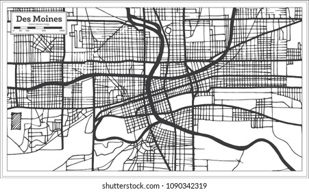 Des Moines USA City Map in Retro Style. Outline Map. Vector Illustration.