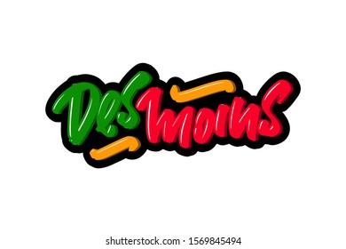 Des Moins hand drawn modern brush lettering text. Vector illustration logo for print and advertising