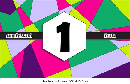 Design Template 1. Jahr Grußkartenjubiläum mit bunter Zahl und Rahmen. EPS10-Vektorgrafik