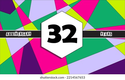 Plantilla de diseño de 32 años de aniversario de tarjetas de felicitación con número y marco colorido. Vector Eps10