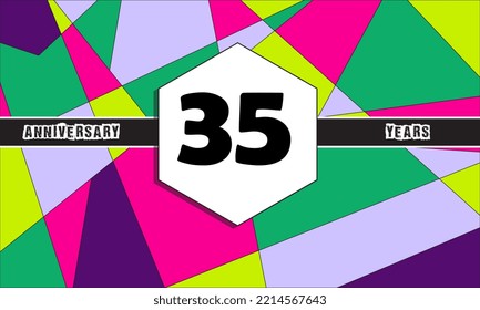 Plantilla de diseño de 35 años de aniversario de tarjetas de felicitación con número y marco colorido. Vector Eps10