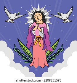 desain fiesta de la virgen dengan karakter sederhana dan imut. ilustrasi vektor