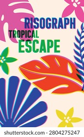 Desain Poster Botani Tropis Risograph