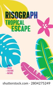 Desain Poster Botani Tropis Risograph
