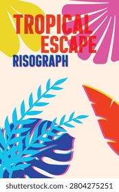 Desain Poster Botani Tropis Risograph