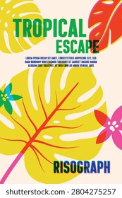Desain Poster Botani Tropis Risograph