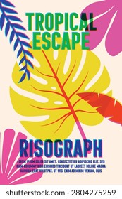 Desain Poster Botani Tropis Risograph