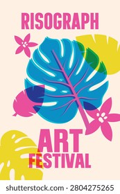 Desain Poster Botani Tropis Risograph