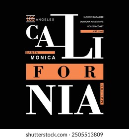 desain tipografi california dengan tag los angeles santa monica, slogan, ilustrasi vektor grafis