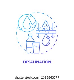 Desalination blue gradient concept icon. Removal of salts and minerals. Fresh water supply source abstract idea thin line illustration. Isolated outline drawing