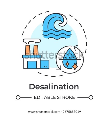 Desalination multi color concept icon. Removing salt from seawater. Strategy for increasing water supply. Round shape line illustration. Abstract idea. Graphic design. Easy to use in booklet