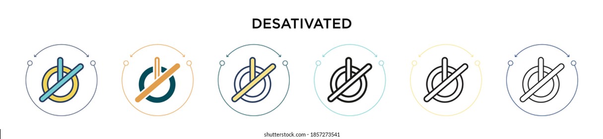 Desativated icon in filled, thin line, outline and stroke style. Vector illustration of two colored and black desativated vector icons designs can be used for mobile, ui, web