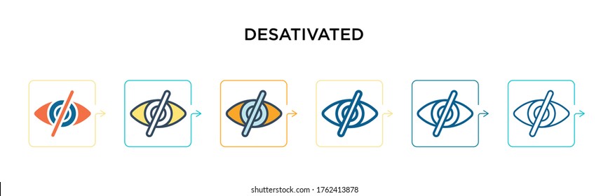 Desativated vector icon in 6 different modern styles. Black, two colored desativated icons designed in filled, outline, line and stroke style. Vector illustration can be used for web, mobile, ui