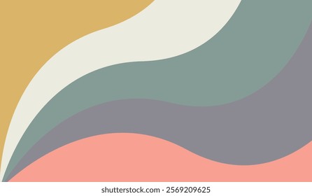 Desaturated minimalist color background, abstract design with wavy layers of muted colors