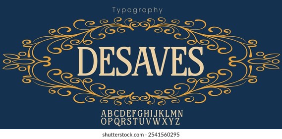 Desaves jumpy font.  Elegant antique typography. Retro slick serif letter set for wedding card, restaurant menu.. Vector type set