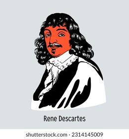 René Descartes - French philosopher, mathematician and natural scientist, creator of analytic geometry, one of the key figures of the scientific revolution. Vector illustration.