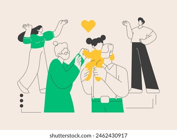 Descendant abstract concept vector illustration. Line of ancestors, persons offspring, grandson granddaughter, generations relationships, happy grandfather, family together abstract metaphor.