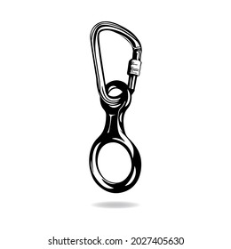 A descender on a screw carabiner as a black and white drawing