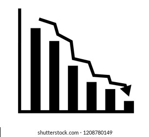 descending analytic graph showing loss and business downfall. data analytics descendant icon on white background. loss bar chart logo concept. chart with bars declining icon for your web site design