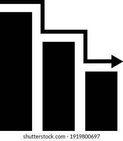 Descending analytic graph showing loss and business downfall. Data analytics descendant icon on white background. Loss bar chart logo concept. chart with bars declining icon for your web site design.