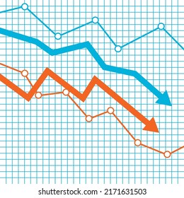 Descending channel to big short position, exchange chart bear market. Vector illustration. Economy graphic concept, sell statistics, digital banking profit, data rate, trading graph