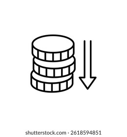 Descending coins stack with downward arrow indicating decrease in value