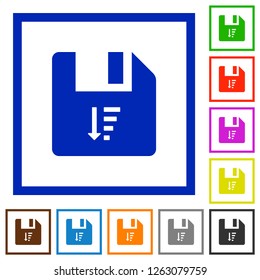 Descending file sort flat color icons in square frames on white background